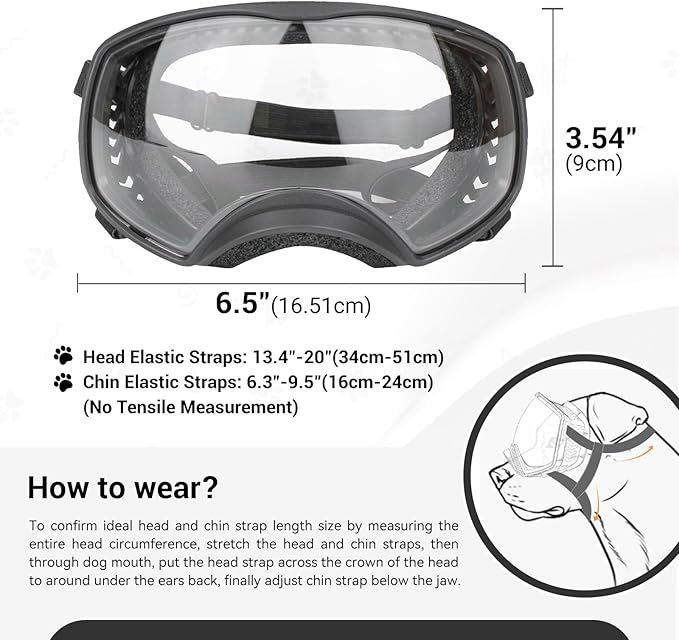 NAMSAN Dog Goggles for Large Dogs, Clear Lenses, Dog Sunglasses Medium to Large Breed, Anti-UV Doggie Eye Protection, Adjustable Driving Glasses, Windproof Dustproof, Black