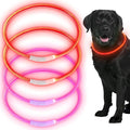 Frienda 4 Pcs Dog Collar LED USB Rechargeable Lights Dog Necklace Collars Doggy Lights for Night Walking Adjustable Safety Lamp Pet Collars for Large Medium Small Puppy(Classic Style,Rose Red, Red)