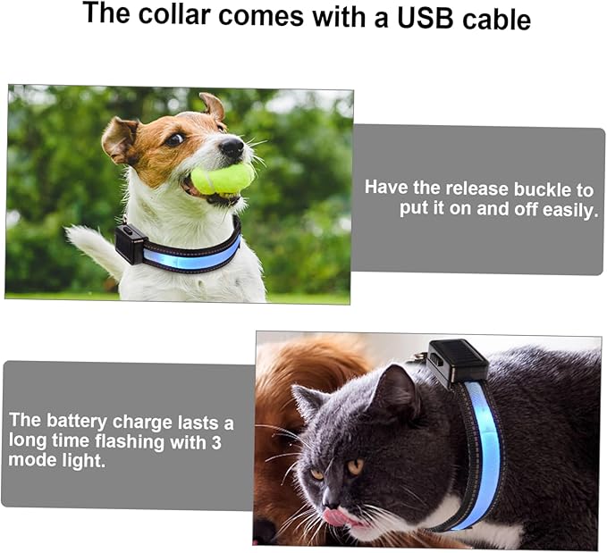 VOSAREA Glowing Dog Collar Bright Modes Rechargeable Led Collar for Pets Puppy Easy Release Buckle