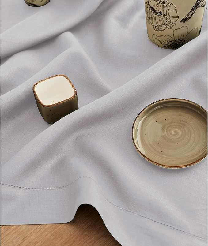Solino Home Linen Cloth Placemats Set of 6-100% Pure Linen Hemstitch Soft Grey Placemats 14 x 19 Inch - Classic Hemstitch Table Place Mats for Winter, New Year