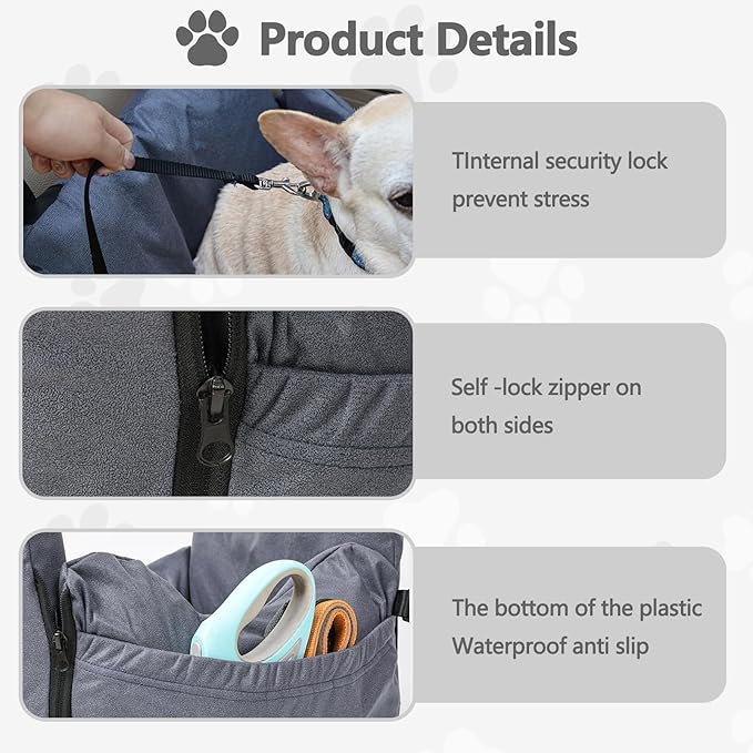 Pet Car Booster Seat, Portable Dog Car Travel Carrier Bed, Waterproof Dog Booster Seat for Car with Storage Pockets, Washable Small Dog Car Seat(Grey)