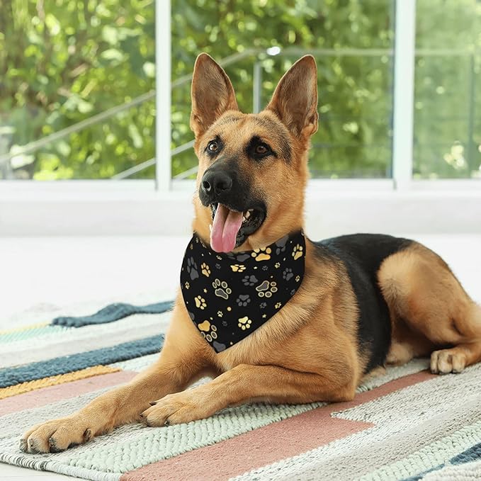 Puppy Paw Dog Paw Print Grey Gold Dog Bandana Scarf Triangle Bibs Pet Accessories Cat Kerchief