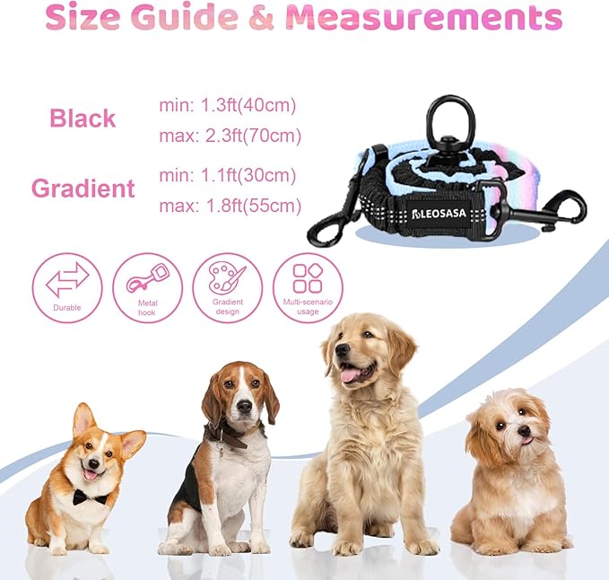 Double Dog Leash for Two Dogs - Gradient Color No Tangle Swivel Dog Coupler with Heavy Duty Clip, Size Adjustable Bungee Leash Attachment for Small, Medium, Large 2 Dogs, Style 4