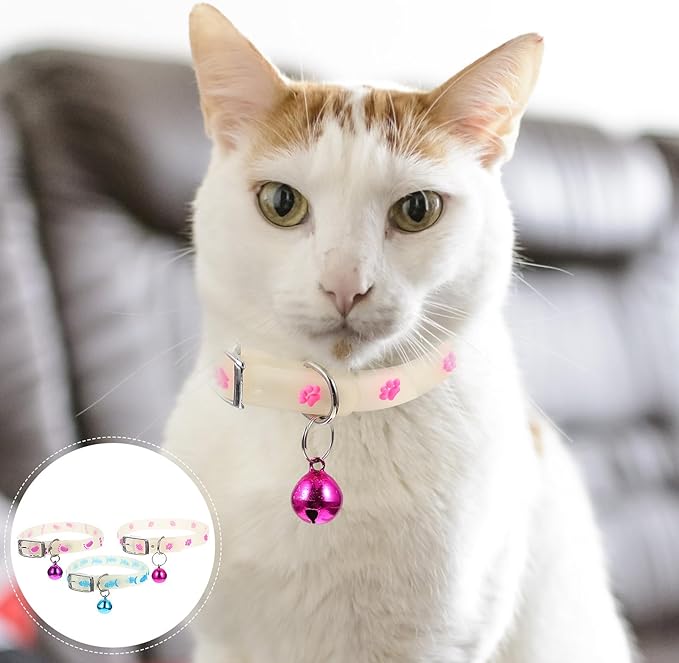 Alipis 3pcs Fluorescent Pet Collars with Bell, Anti-Lost Small Dog and Puppy Neck Straps, Night Safety Glow Collars for Cats and Dogs, Assorted Colors Random Color