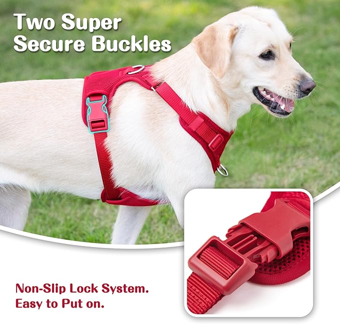No Pull Dog Harness for Small Medium Large Dogs - Adjustable 2 Layer Mesh Dog Vest with Dual Clip, Escape Proof, Quick Release, Lightweight Breathable Mesh for Walking Hiking (Burgundy Red,M)
