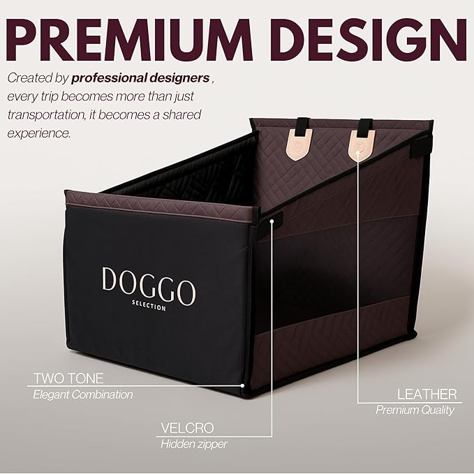 Premium Dog Car Seat & Back Seat – Waterproof & Non-Slip Travel Hammock with Storage Pockets | Secure & Comfortable Pet Seat Cover for Medium Dogs – Fits Cars, SUVs & Trucks (Brown)
