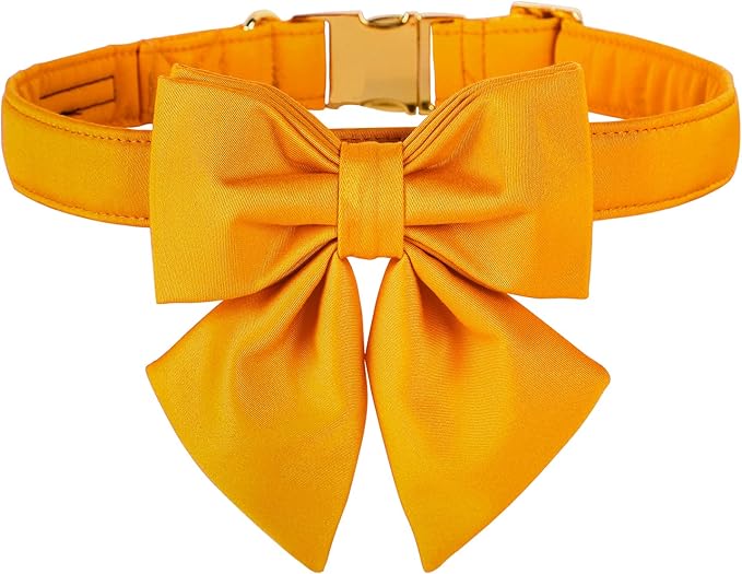 Maca Bates Mango Yellow Dog Collar with Cute Solid Sailor Bow Tie for Extra Large Girl Boy Dogs,Adjustbale Durable Breakaway Soft Collars with Bowtie for Female Male Puppy,Pet with Metal Buckle