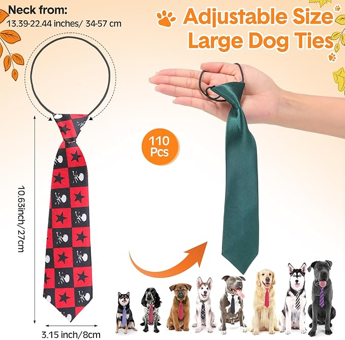 Newcotte 110 Pcs Large Dog Ties Bulk Adjustable Neck Ties Collar Grooming Neckties for Girl Boy Winter Dogs Gift Favor (Fresh)
