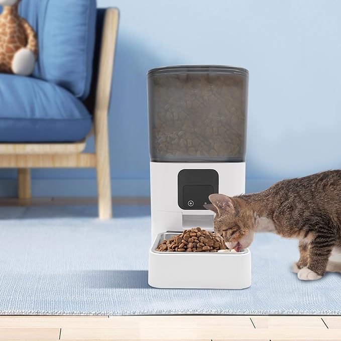 Smart Automatic Pet Feeder 6L/5.45Qt with App Control, Stainless Steel Bowl & Dual Power, Programmable Dog Cat Food Dispenser for Dry Kibble