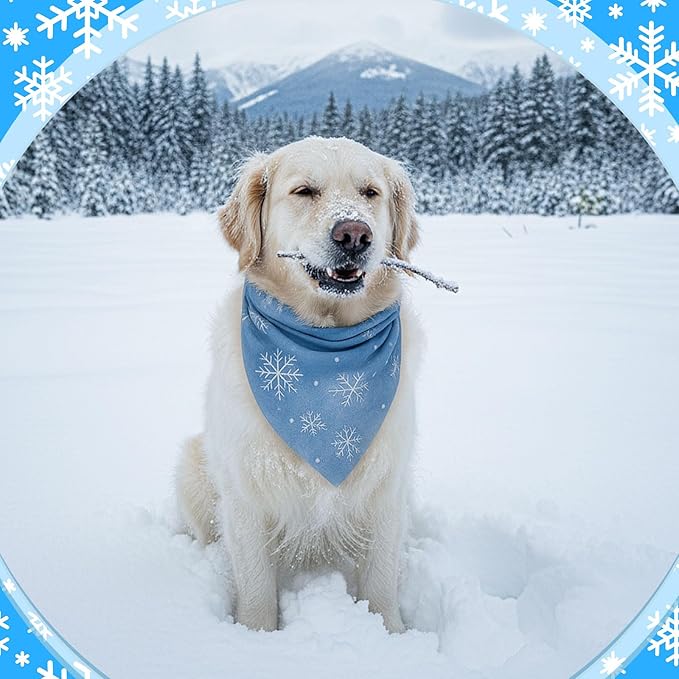 Weewooday 50 Pcs Winter Bandanas Bulk for Dogs Snowflake Cats Bandanas Charm Soft Triangle Bibs Adjustable Scarf for Small Medium Large Pets Winter Costume (31.5 x 21.7 X21.7 Inch)