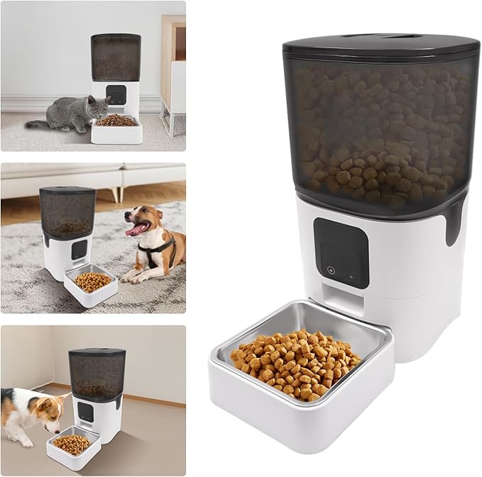 6L Smart Pet Feeder with APP Control - Auto Food Dispenser, Programmable Portions, Up to 15-Day Battery Backup, Compatible with Dogs & Cats, Voice Alerts & Dual Power Supply