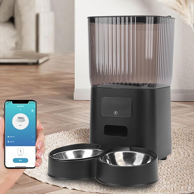 Automatic Cat Feeders,Timed Cat Dry Food Dispenser Cat Feeder Automatic Automatic Dog Feeder Stainless Steel Bowl Cat Feeder Automatic with Timer and Voice Recorder for Cats and