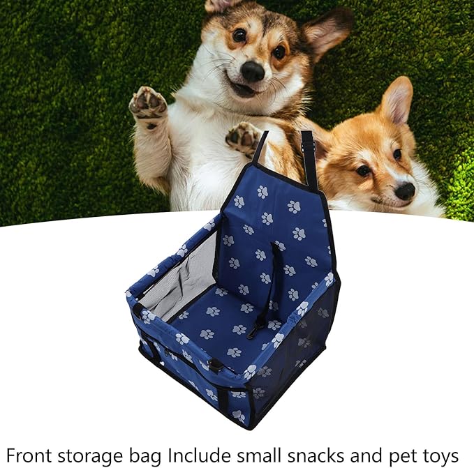 Pet Car Seat with Safety Leash, Dog Car Basket for Puppy Cat, Breathable Slip Proof Design, Portable Pet Travel Carrier with Adjustable Straps for Most Vehicles (Blue)