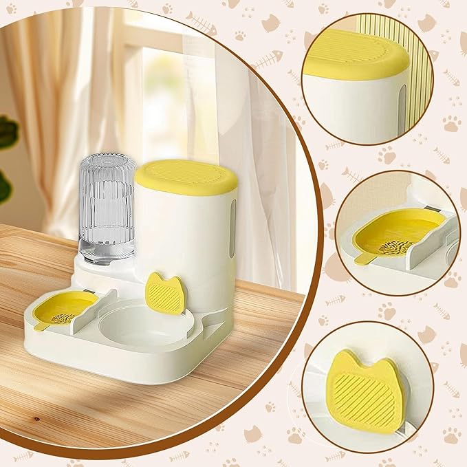 Automatic Dog Feeder and Water Dispenser,Food Feed,Drinking,Dog Bowl Automatic Pet Feeder for Bunny Small Animals Small Dogs, Yellow