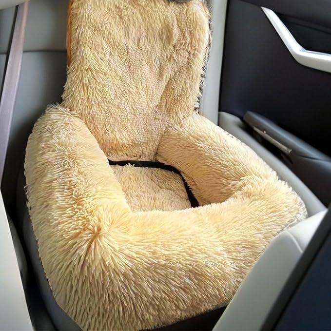 Generic Dog Car Seat for Dogs,Fluffy Pet Seat with Detachable Washable Cushion, Portable Travel-Safe Bed for Cars with Safety Belts (Orange, 60X60cm)