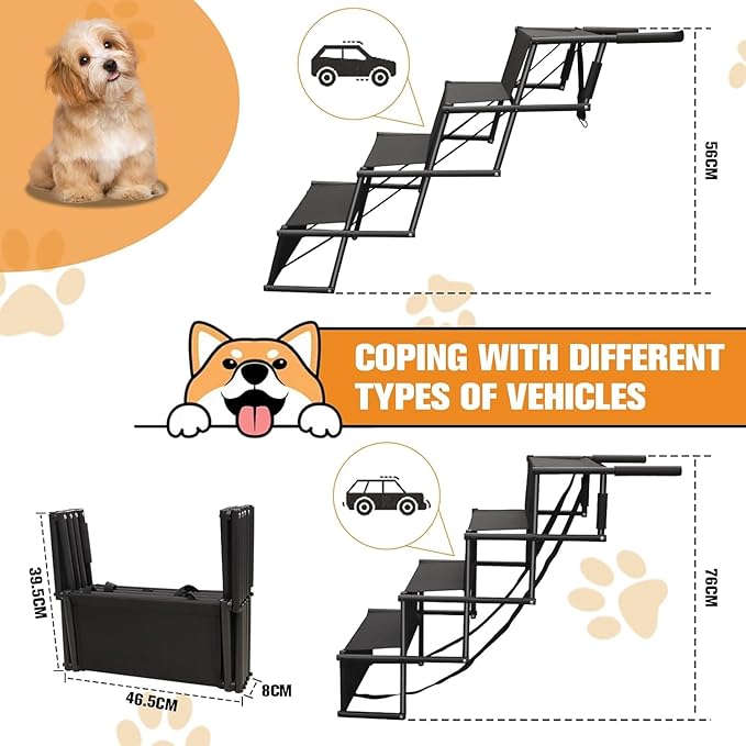 Dog Stairs for Large Dogs - Extra Wide Dog Steps for Car Big Size, SUV & Trucks - Glow in The Dark Marking - Foldable Dog ramp for Car - Non-Slip Surface - Dog ramps for Large Dogs - 4 Steps