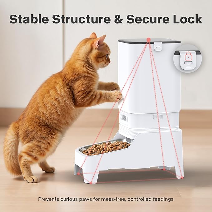Automatic Dog Feeder with Elevated Stand - 7L Cat Food Dispenser with Large Food Tray, Timed Auto Cat Feeder for Dry Food, 6 Meals Per Day, No-Jam, Freshness Design, Detachable for Easy Clean