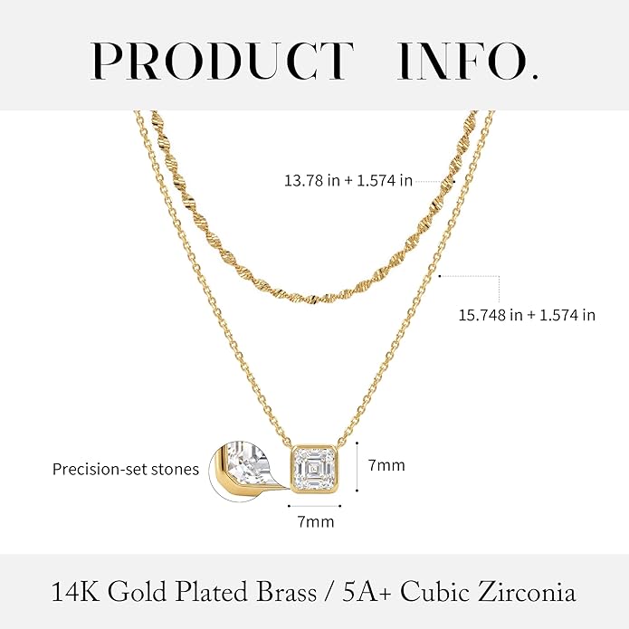 TONTMY STUDIOS Layered Gold Necklace for Women 14K Gold Plated Small Dainty CZ Pendant Layering Gold Necklaces Set Simple Chain Choker Necklace Trendy Jewelry for Women Gifts
