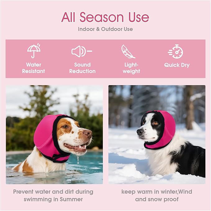Dog Calming Hoodie,No Shake Ear Wraps for Dogs,Ear Cover for Noise Protection Anxiety Relief,Swim Cap Bath Blow Drying Headband,for Fireworks Grooming Bathing,Vet Visit,Rosered,M