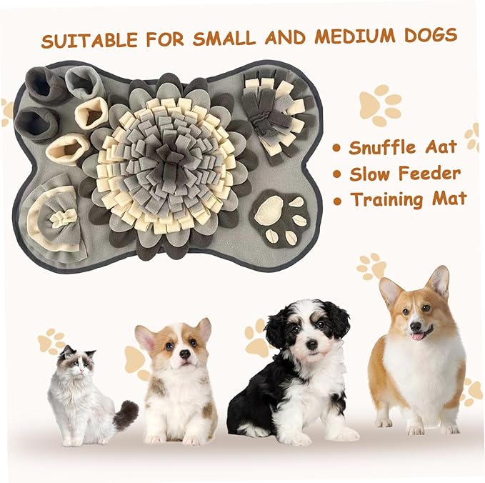 Snuffle Mat for Dog 25x17 Inch Large Washable Dog Snuffle Master with Bb Squeaker Non-slip Sniffing Feeding Mat Funny Brain Games Sniffing Toys for Dogs Brain Games for Small Medium Large Dogs Grey
