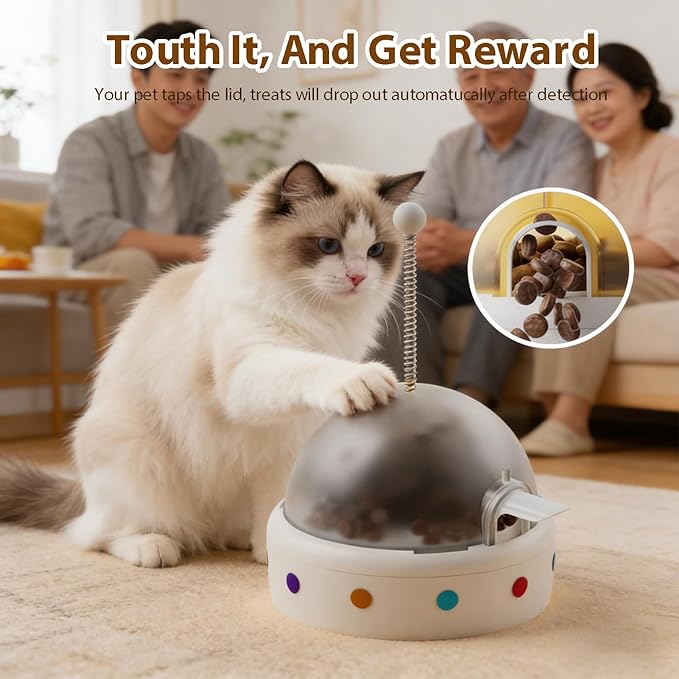 Pet Food Dispenser Interactive Training for Cats and Dogs Feeding Device, Self Soothing and Soothing Sound Toy (Yellow)