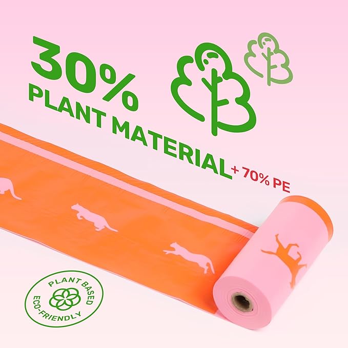 FUKUMARU Dog Poop Bags, 120 Rose Scent Poop Bag Holder and Dispenser with Leash Attachment for Dogs, Cats, and Multi-pet Use - Running Pattern Bags, Gray Holder