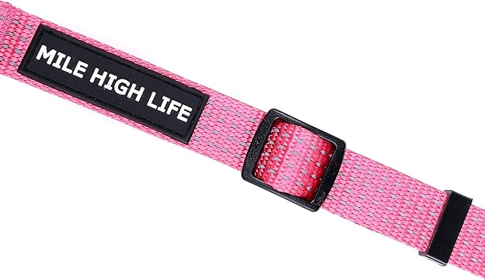 Mile High Life Dog Collar, Nylon Reflective Dog Collars w Pull D-Ring, Light Weight Puppy Collars, Hanger Dog Collars for Large Dogs(Pink, Small)