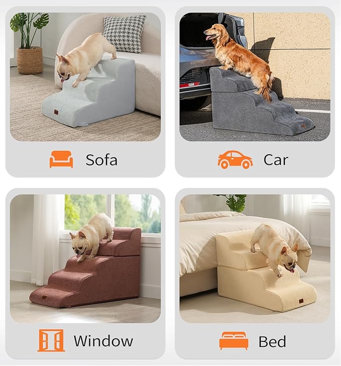 Made4Pets Dog Stairs Ramp for High Bed 22.8" H, 5-Step Pet Stairs for Bed Couch Sofa Climbing, 35D Foam Pet Steps for Small Dogs and Cats, Non-Slip Bottom Dog Steps, Tan