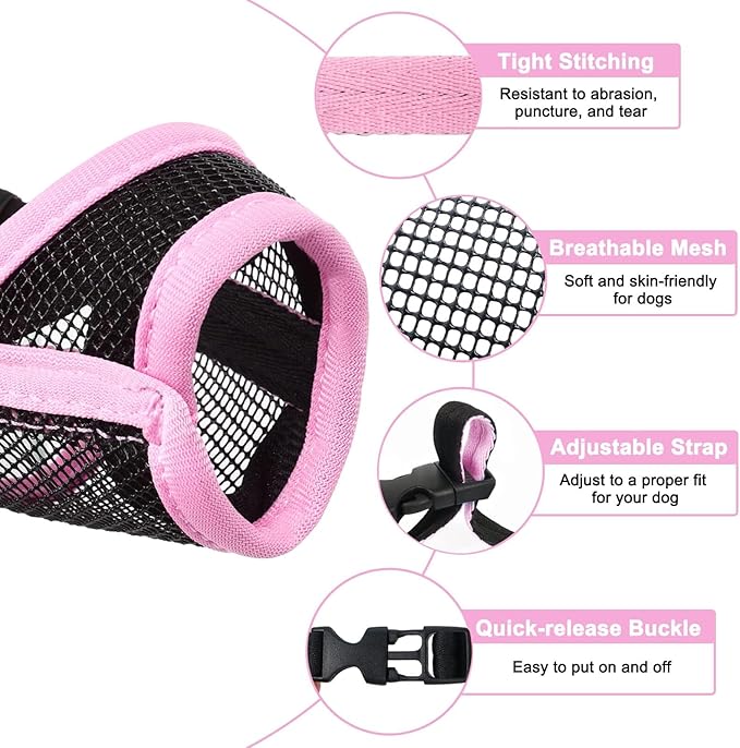 LUCKYPAW Dog Muzzle, Mesh Muzzle for Small Medium Dogs, Soft Mouth Cover to Prevent Biting Chewing, Drinkable Breathable Adjustable Puppy Mouth Guard(Pink, S)