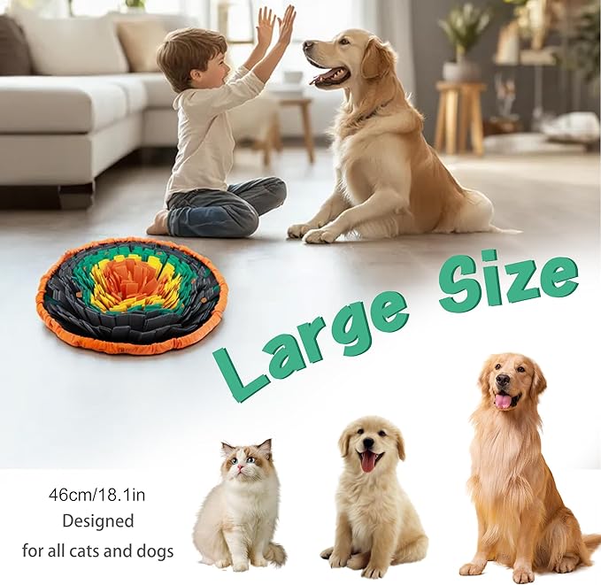 Dog Snuffle Mat, 2mm Thicken Interactive Toys for Pet, 17.7'' x 17.7'' Nosework Training Mats, Cats Bowl Travel Use Encourages Natural Foraging Skills, Comfortable Texture (Orange)