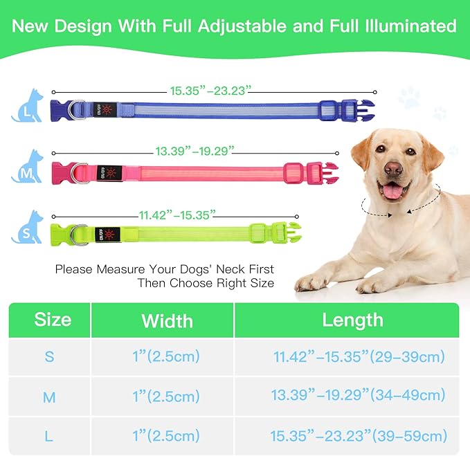 YFbrite Light up Dog Collar, USB Rechargeable LED Puppy Collar Super Bright Adjustable Glowing Dog Lights for Night Walking (Design 2-Green, Large)