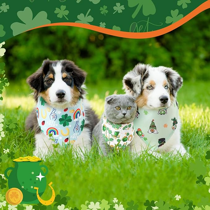 Reginary 72 Packs St. Patrick's Day Dog Bandanas Bulk Shamrock St. Patrick's Day Green Soft Dog Scarf Adjustable Pet Puppy Bibs Triangle Puppy Bibs Adjustable Cat Bandana for Pet Costume Accessories