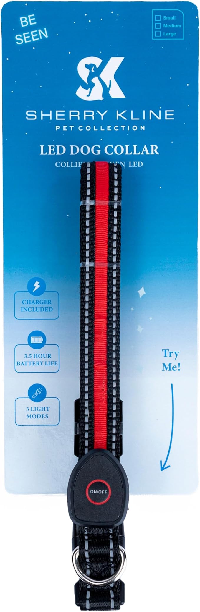 Sherry Kline LED Light-Up Pet Collar - USB Rechargeable - Flashing Glow in The Dark Size Small, Color: Red