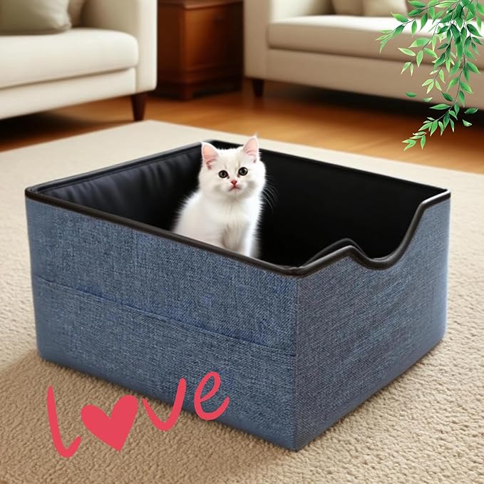 Portable Foldable Cat Dog Car Seat for Small Dogs Spacious Travel Bed with Clip-On Safety Leash Comfy Carseat with Storage Pockets Cat Puppy Car Travel Carrier Bed (Blue)