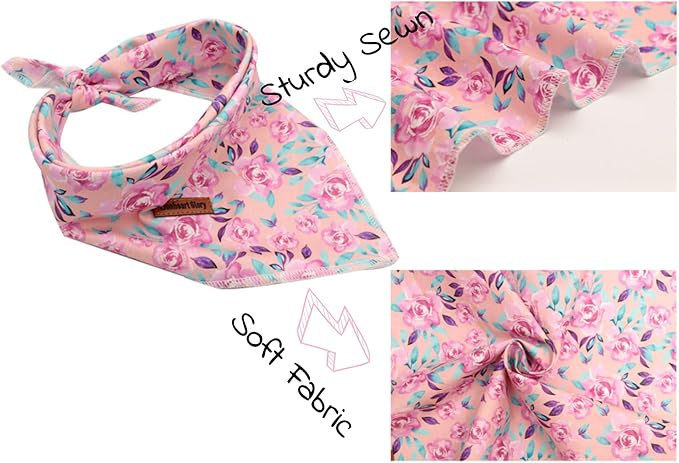 Lionheart glory Pink Dog Bandana 1 Pack Washable Soft Cotton Floral Bibs Scarf, Adjustable Kerchief Square Dog Bandanas for Large Dogs