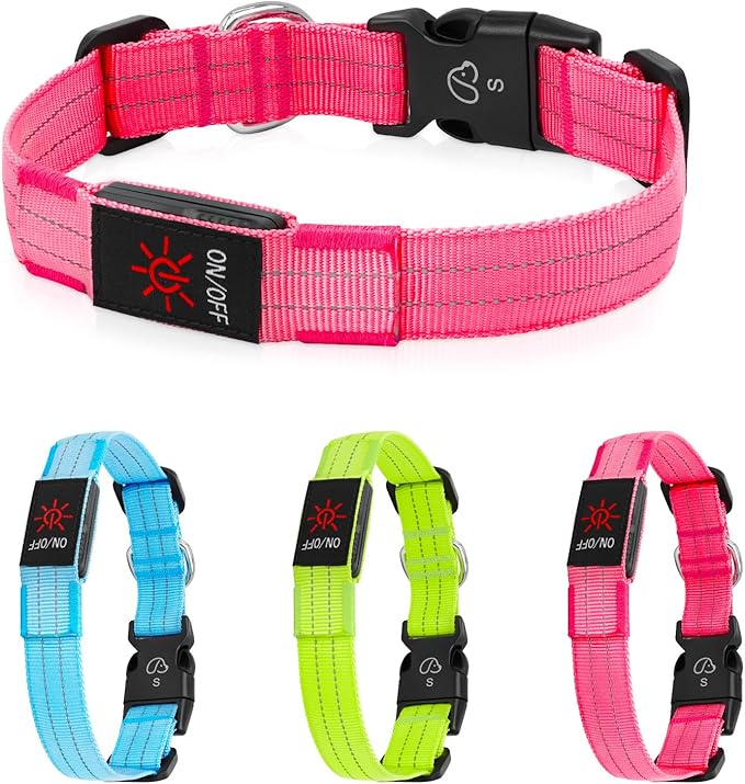 Light Up Dog Collars, LED Dog Collar Light Adjustable USB Rechargeable Super Bright Safety Light Glowing in The Dark Reflective Dog Collar for Medium Large Small Dogs