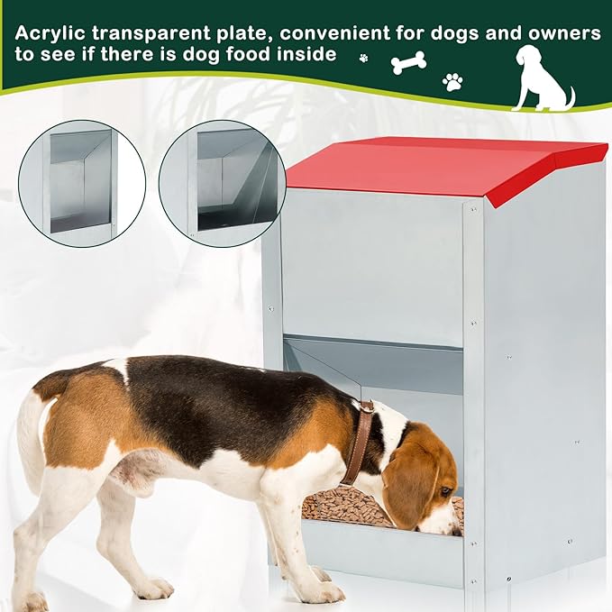 Automatic Dog Feeder and Water Dispenser Set, 25 Lbs Galvanized Gravity Outdoor Cat Food Feeder Large Capacity 3.5 L Indoor Animal Pet Water Drinking Dispenser Station