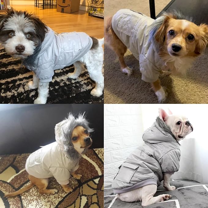 LESYPET Dog Coat for Small Dogs, Windproof Doggie Puffer Jacket with Leash Hole, Extra Warm Dog Jacket Winter Coat, Grey M