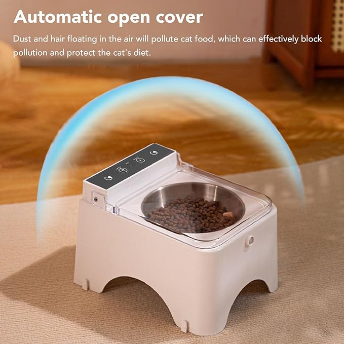 Automatic Cat Feeder, Smart Cat Food Dispenser with Induction Lid & Removable Pet Food Bowl, Rechargeable Automatic Pet Feeder, Pet Food Dispenser for Cats and Dogs, Small Pet