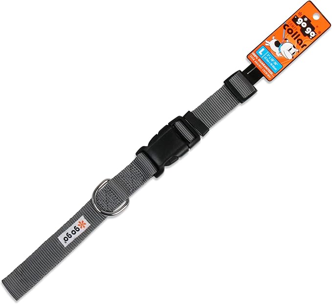 GOGO Pet Products Comfy Nylon 1-Inch Adjustable Pet Collar, Large, Gray