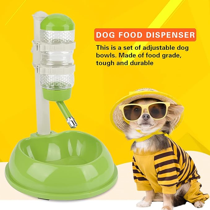 Pet Standing Water Dispenser, Height Adjustable Automatic Drinking Bowl Feeder Dog Feeding Bowl with Detachable Pole for Pets Cats Dogs (Green)