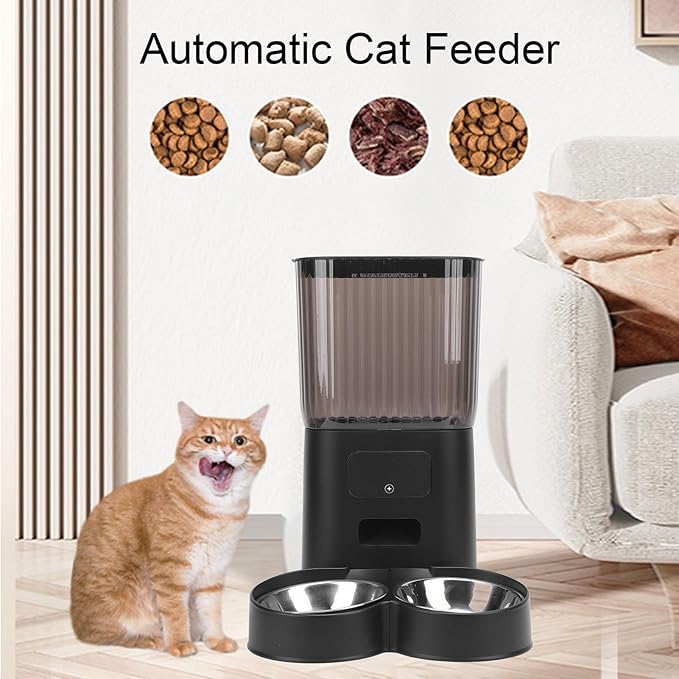 Automatic Cat Feeders,Timed Cat Dry Food Dispenser Cat Feeder Automatic Automatic Dog Feeder Stainless Steel Bowl Cat Feeder Automatic with Timer and Voice Recorder for Cats and