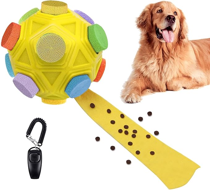 Snuffle Ball for Dogs - Sniffle Dog Treat Ball, Mental Stimulating Dog Toys, Treat Snuffle Ball, Dog Snuffle Toy for Small, Medium and Large Dogs (Yellow)