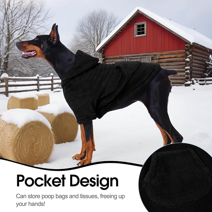 IDOMIK Fuzzy Dog Sweater with Adjustable Hood, Warm Fleece Dog Sweater Hoodie with Harness Hole & Pocket, Pullover Sweaters for Small Dogs, Fuzzy Hooded Sweatshirt for Fall Winter Christmas,Black,XS