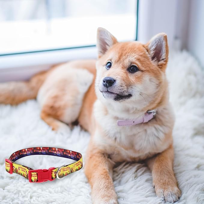 Mipcase Christmas Dog Collar Adjustable Soft Xmas Puppy Collar with Quick Release Buckle M Size Christmas Yellow for Small Dogs and Kittens