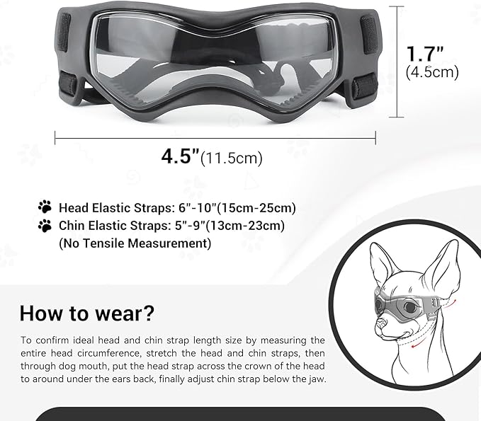 Namsan Dog Goggles Small Breeds, UV Protection Dog Glasses for Small Dogs, Puppy Sunglases Windproof Dustproof Driving Eye Protection, Adjustable, Cool Black