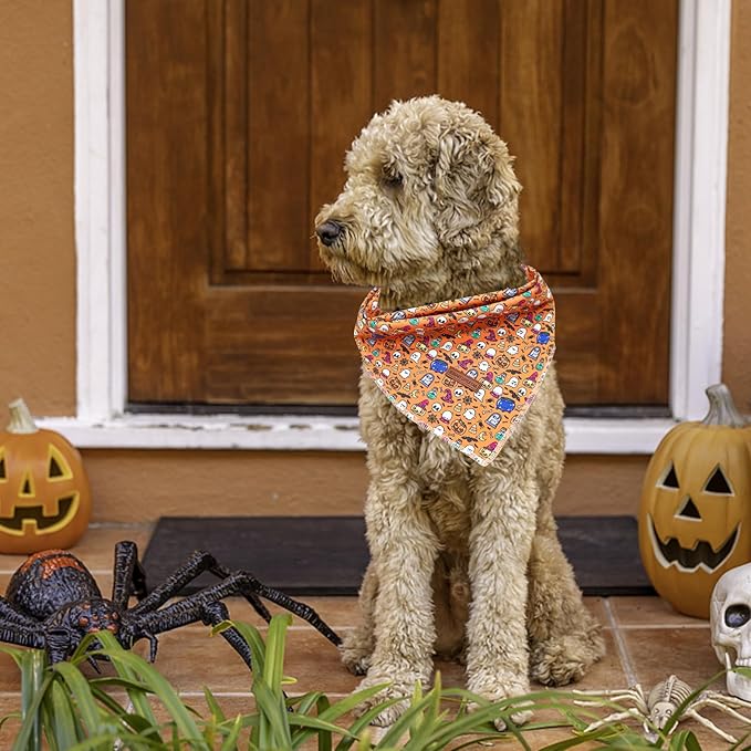 Elegant little tail Fall Dog Bandana, 1PC Girl Boy Dog Bandanas Halloween Bib Scarf Soft Washable Square Dog Scarf Adjustable Dog Kerchief for Small Medium Large Dogs
