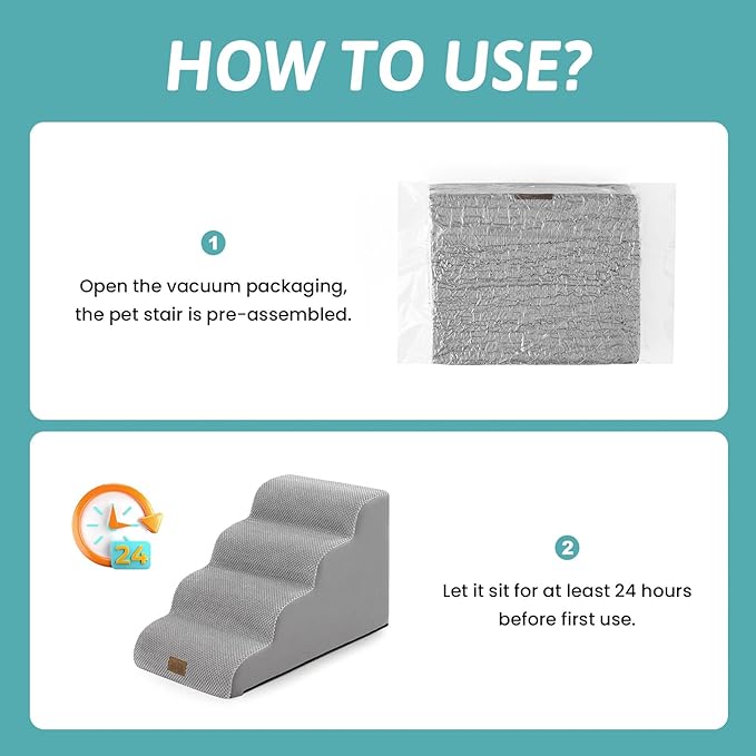 Dog Stairs for Small Dogs 15.7" H, 4-Step Sturdy Foam Dog Steps for Couch or Sofa, Curved Pet Stairs for Puppy and Older Cat, Doggie Ladder with Washable Cover, 15.7x28.3x15.7 inch, Gray