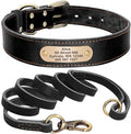 Real Leather Dog Collar Leash Set Personalized Genuine Leather Dog Pet Collars Leashes Custom for Small Medium Large Dog Pitbull Black Collar Leash XL