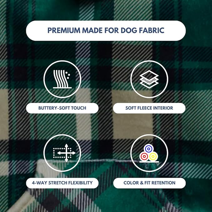 Spark Paws Dog Hoodie – Premium Dog Sweater for Small, Medium, and Large Dogs | Warm Outfits for French Bulldogs, Pitbull, Puppy, Winter Jacket Alternative - Green Plaid - 3XL